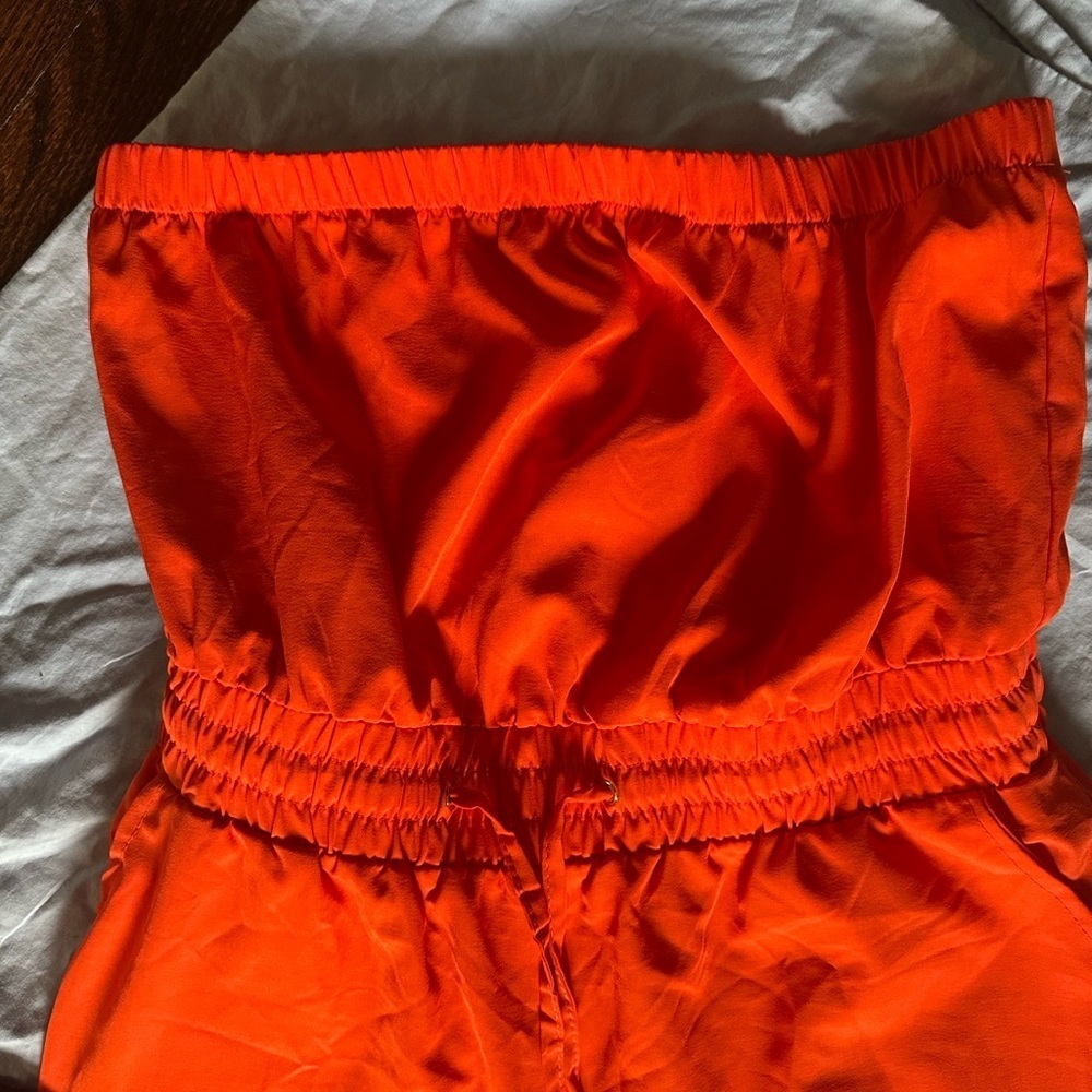 Women's Strapless Orange Drawstring Jumper - Picture 7 of 12